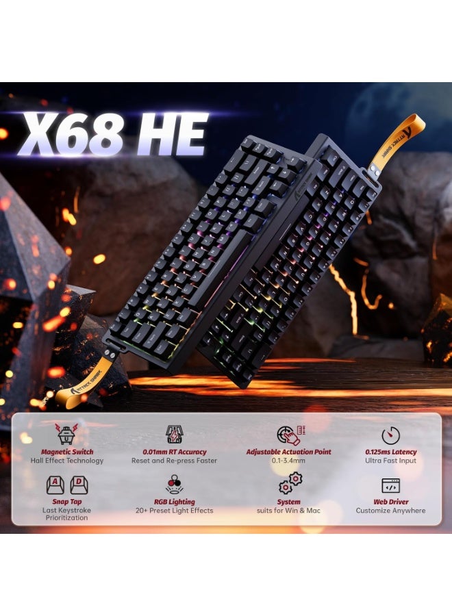 ATTACK SHARK X68 HE 8000Hz Rapid Trigger Keyboard, 0.01mm RT Accuracy Wired Gaming Keyboard with Magnetic Switch, Adjustable Actuation, Rapid Trigger, Snap Tap, RGB Lighting for PC/Mac, Black - Image 2